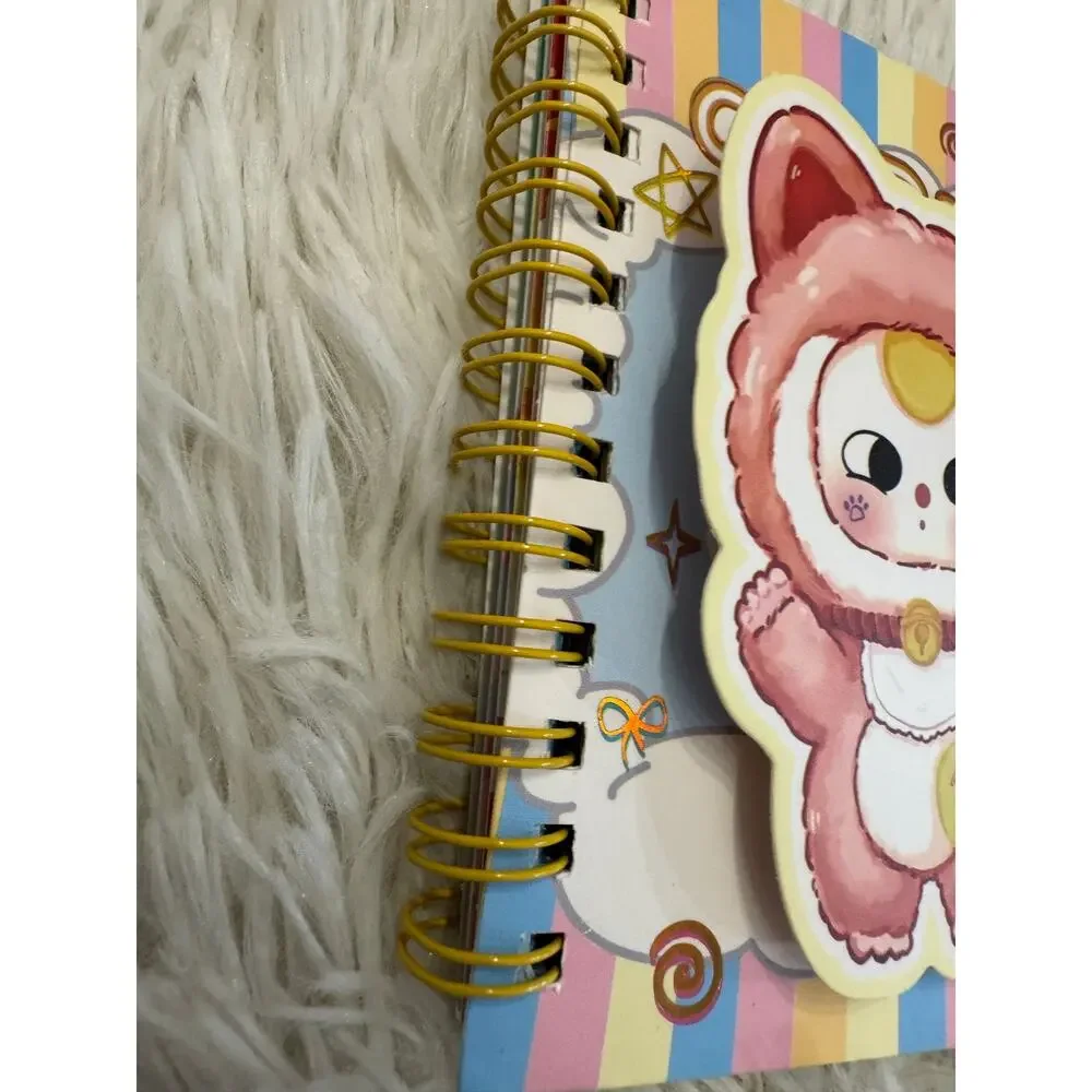 Baby Three lucky Cat A6 size spiral notebook snap closure 4 cute dividers